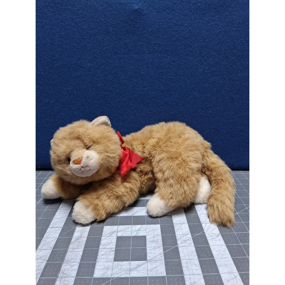 Ty Al E cat Ginger Tabby Cat Orange White Plush 1996 Red Bow Vintage Beanie Baby